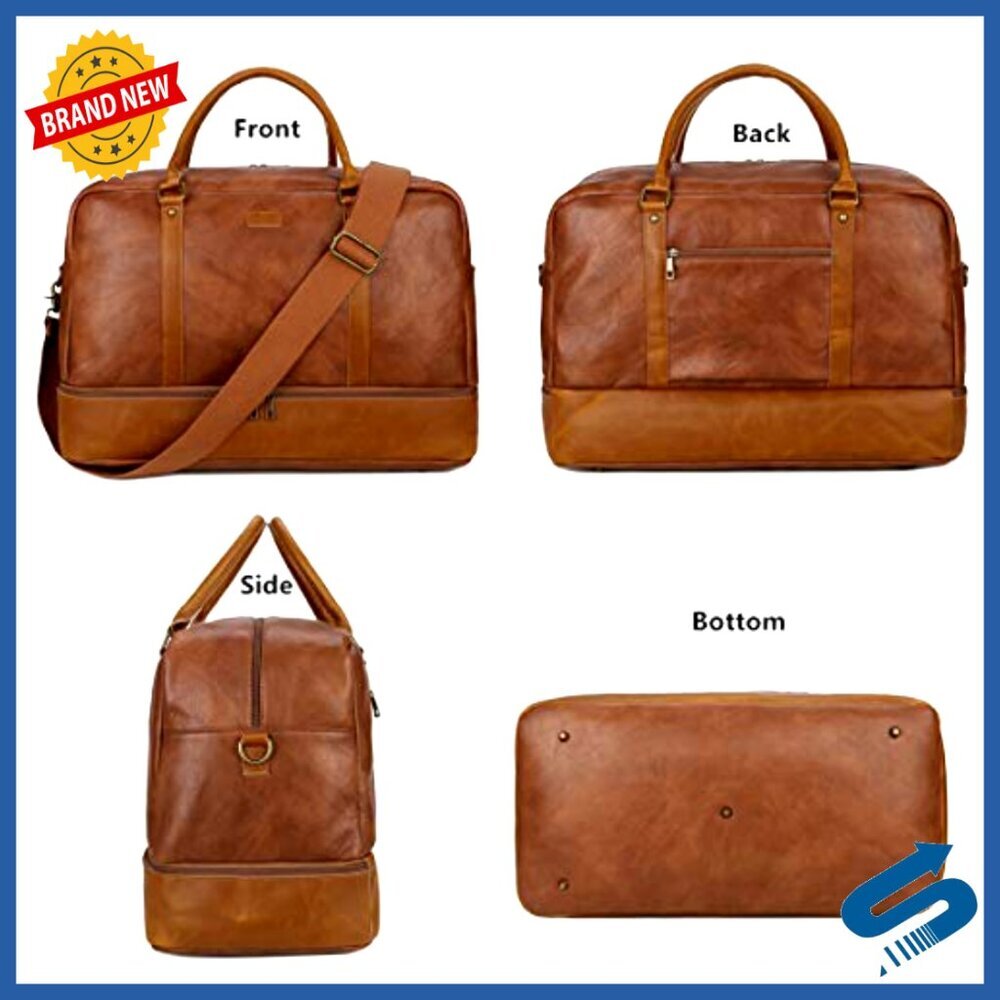 Large Vegan Leather Travel Duffel Tote with Shoe Compartment Carry-On Weekender - Picture 4 of 7